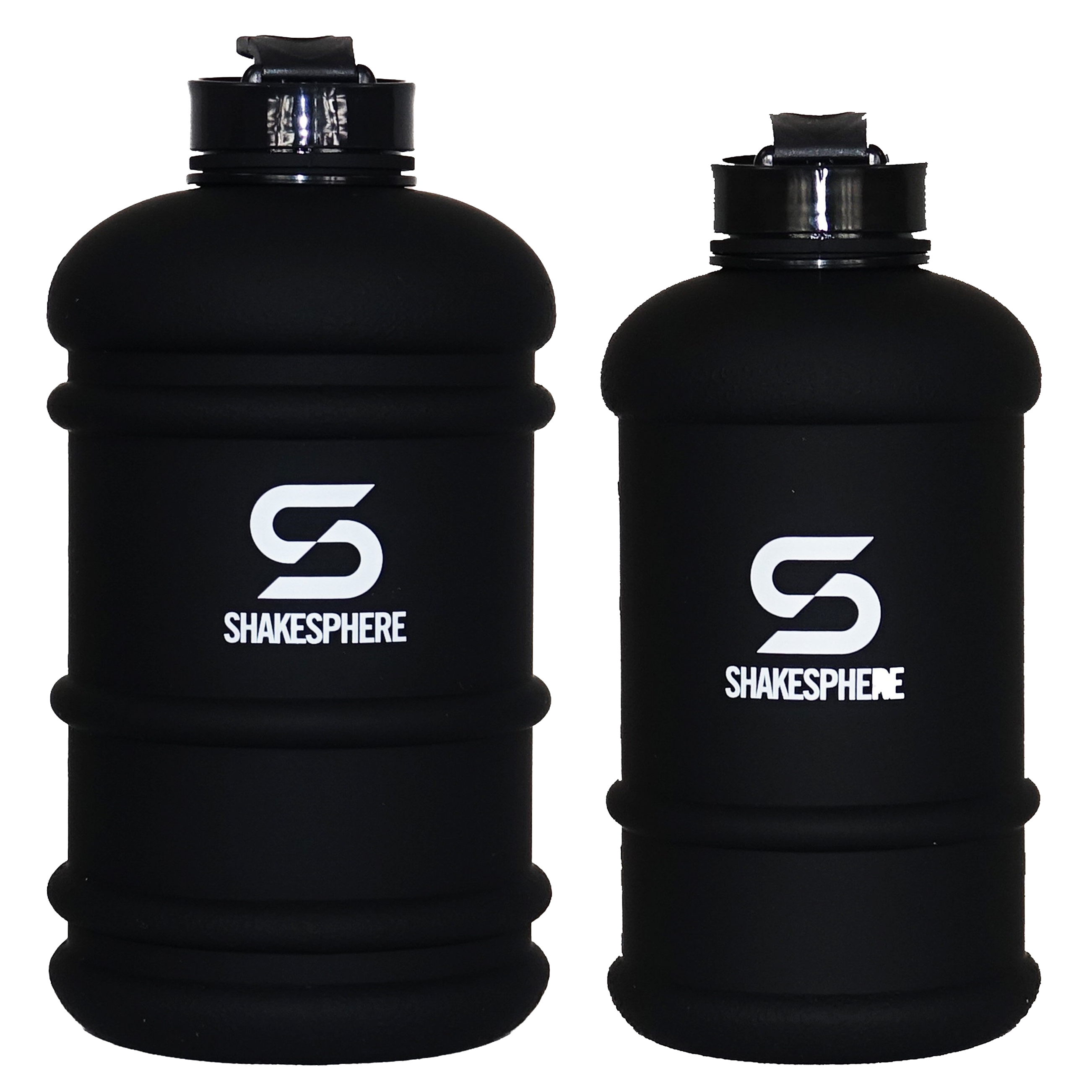 His & Hers Matte Black Water Bottles with White ShakeSphere Logo