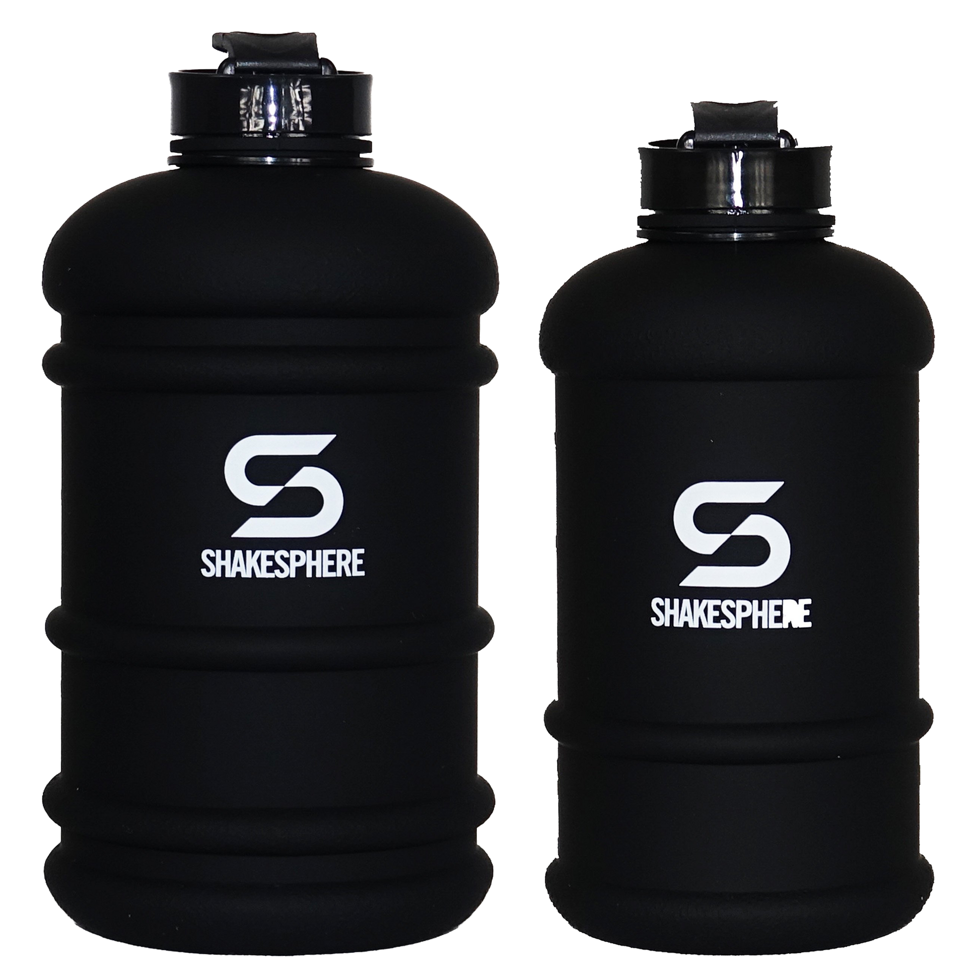 His & Hers Matte Black Water Bottles with White ShakeSphere Logo