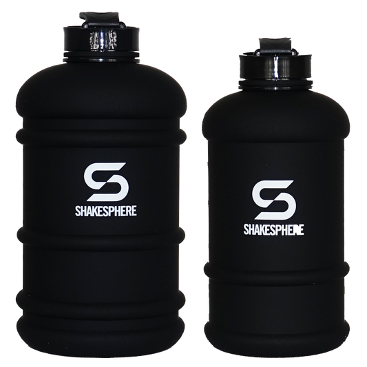 His & Hers Matte Black Water Bottles with White ShakeSphere Logo