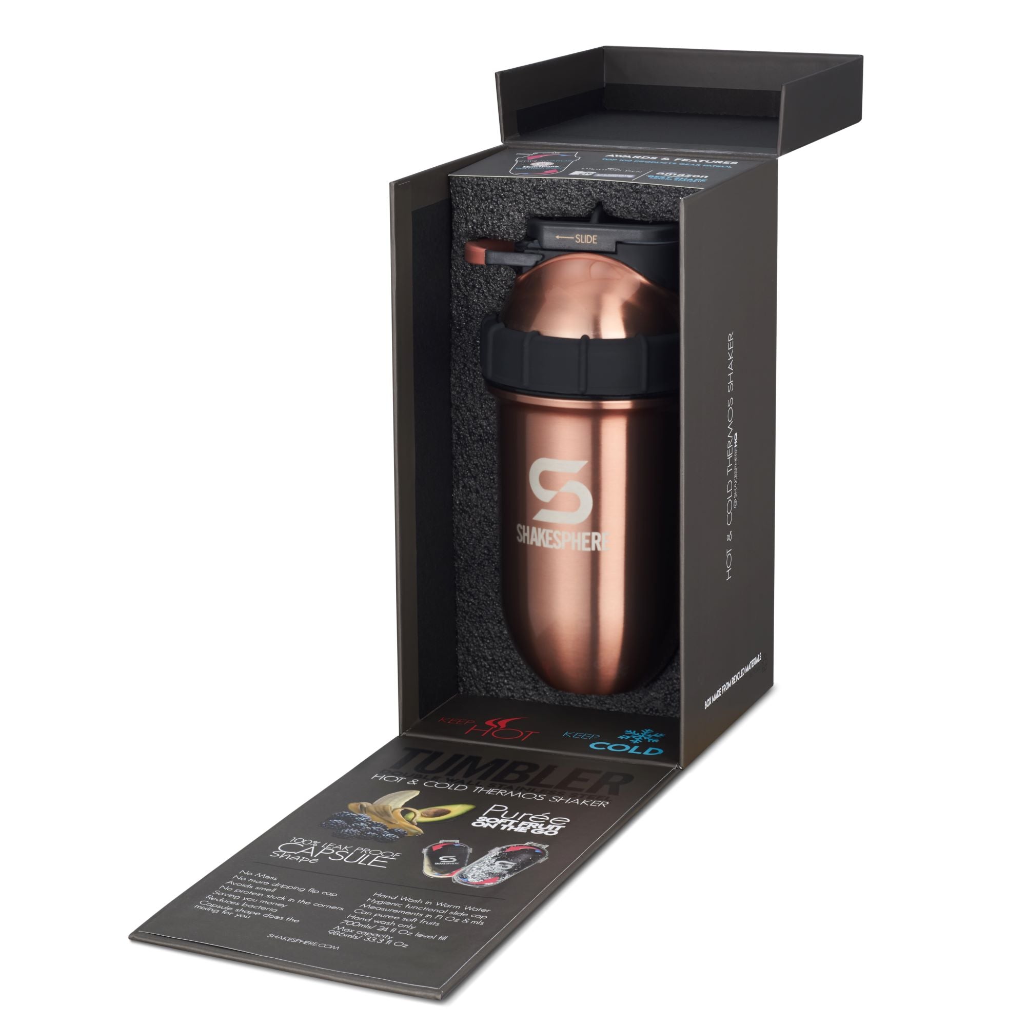 700mls ShakeSphere Tumbler Double Wall Steel Copper