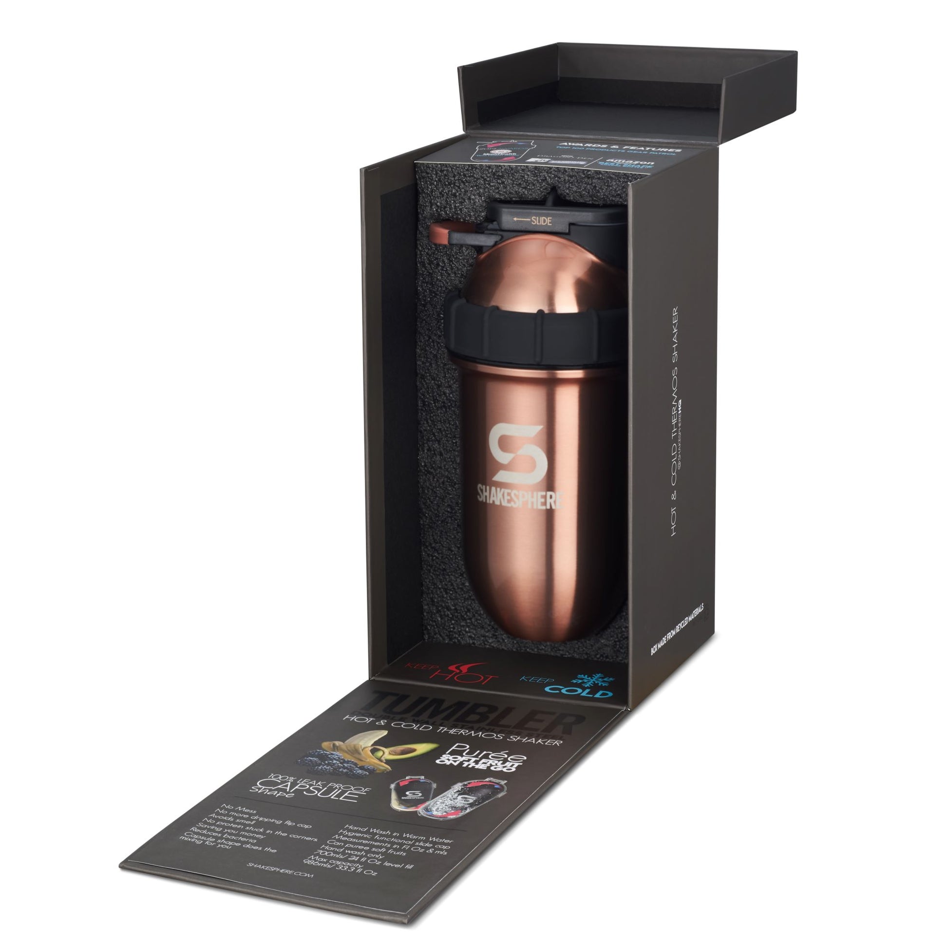 700mls ShakeSphere Tumbler Double Wall Steel Copper