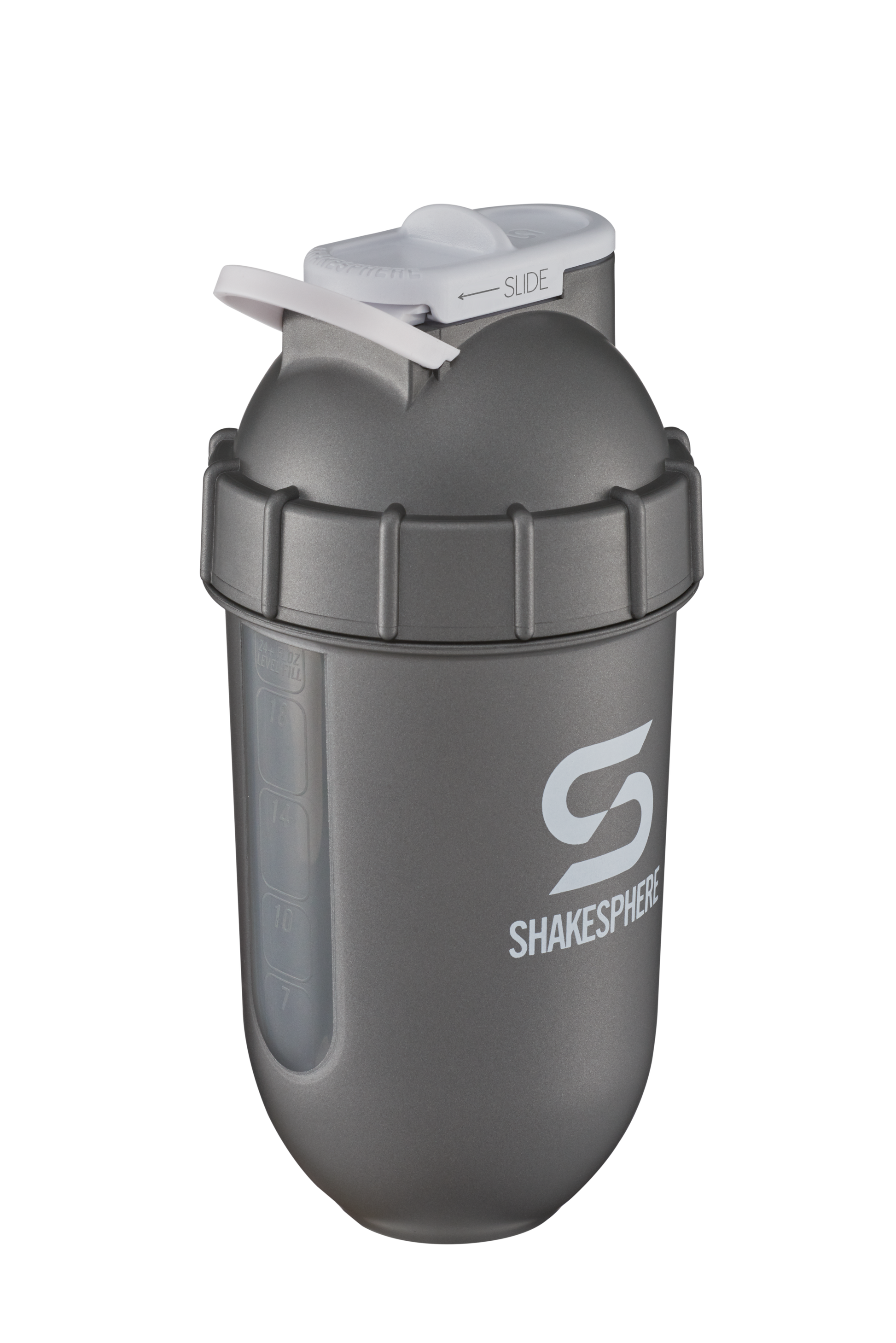 700mls ShakeSphere Tumbler View Gun Metal/White Logo/Clear Window
