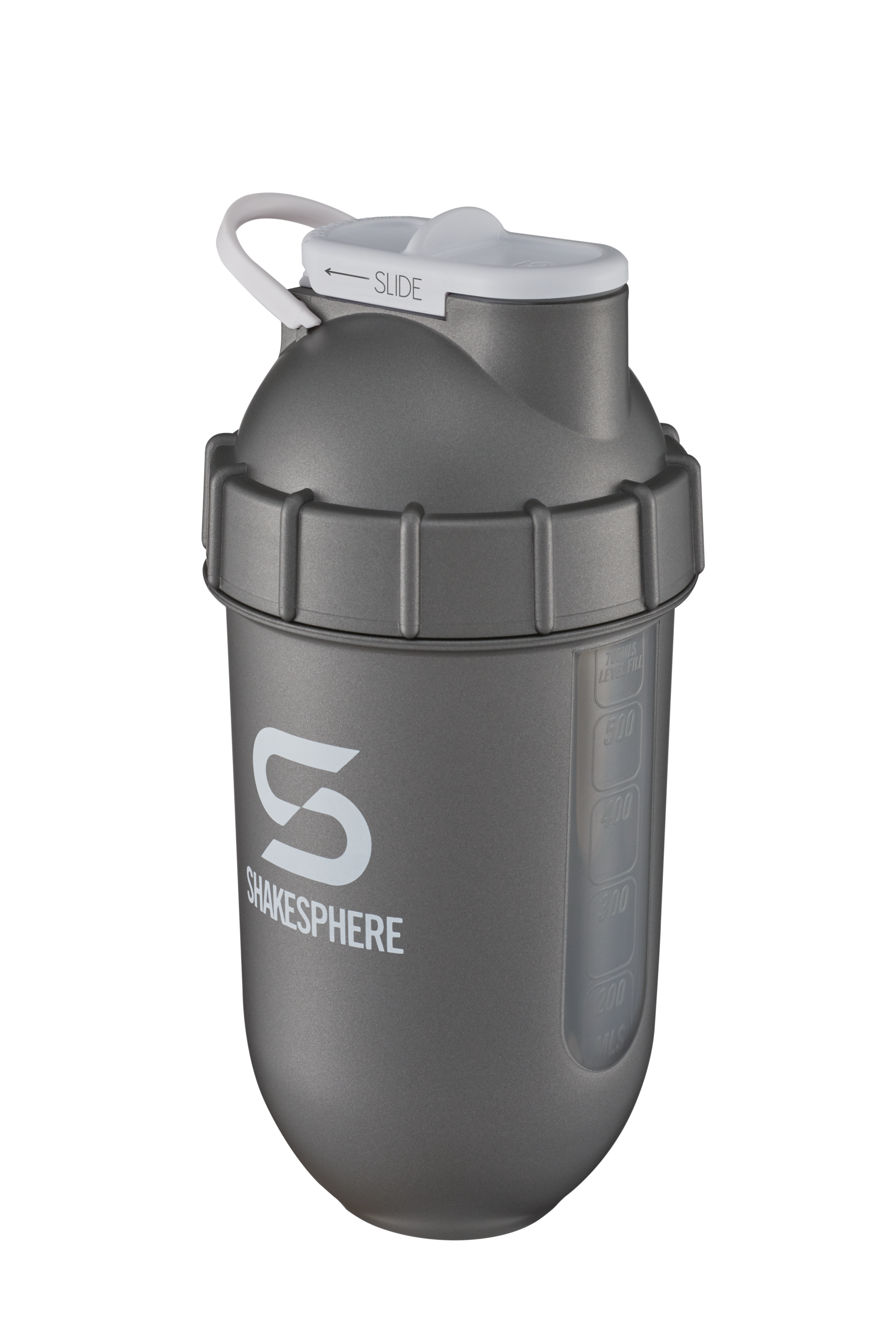 700mls ShakeSphere Tumbler View Gun Metal/White Logo/Clear Window
