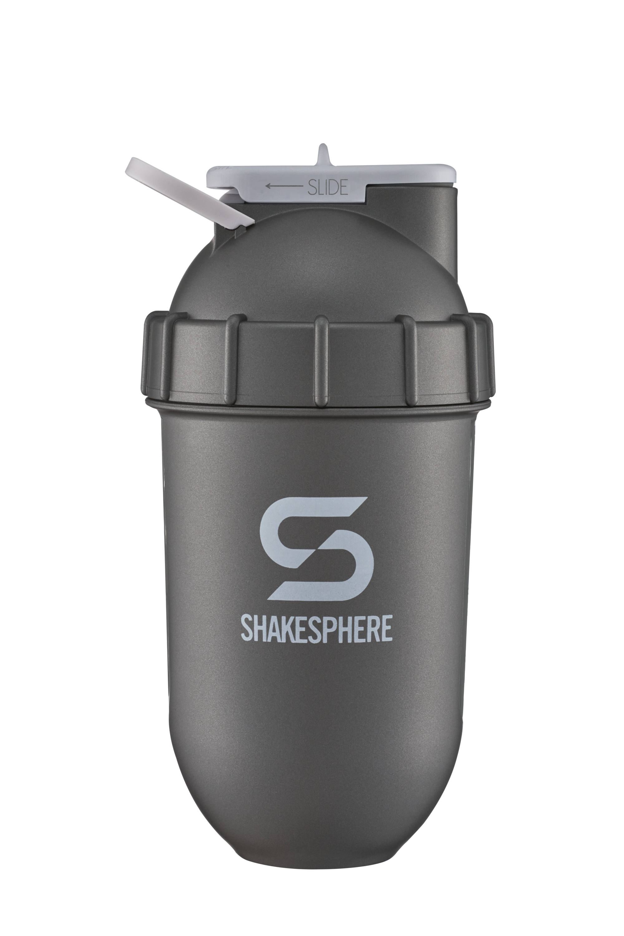 700mls ShakeSphere Tumbler View Gun Metal/White Logo/Clear Window