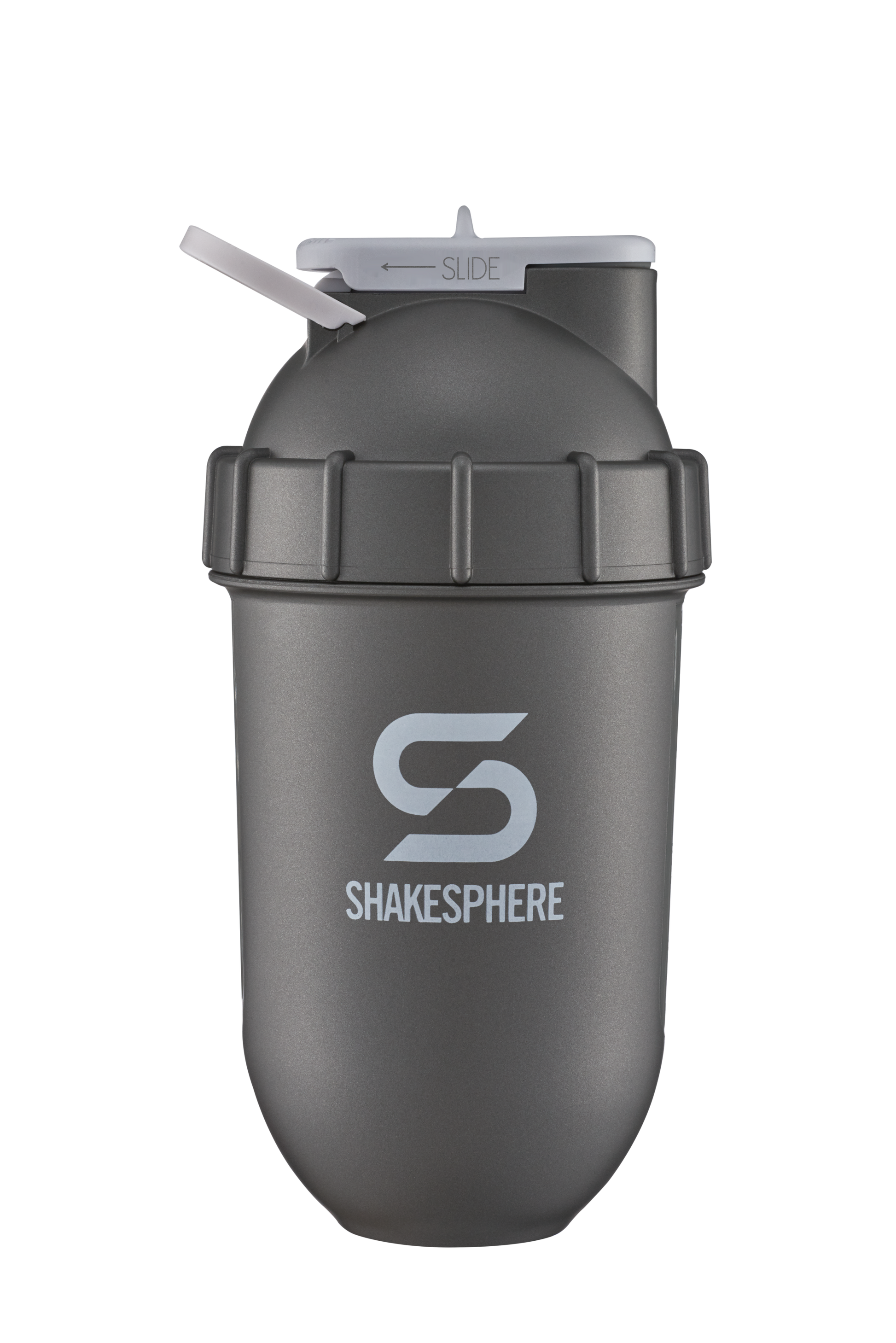 700mls ShakeSphere Tumbler View Gun Metal/White Logo/Clear Window